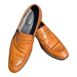 Stacy Adams Cognac Brown Leather Penny Loafers Slip-On Dress Shoes Mens Size 9.5